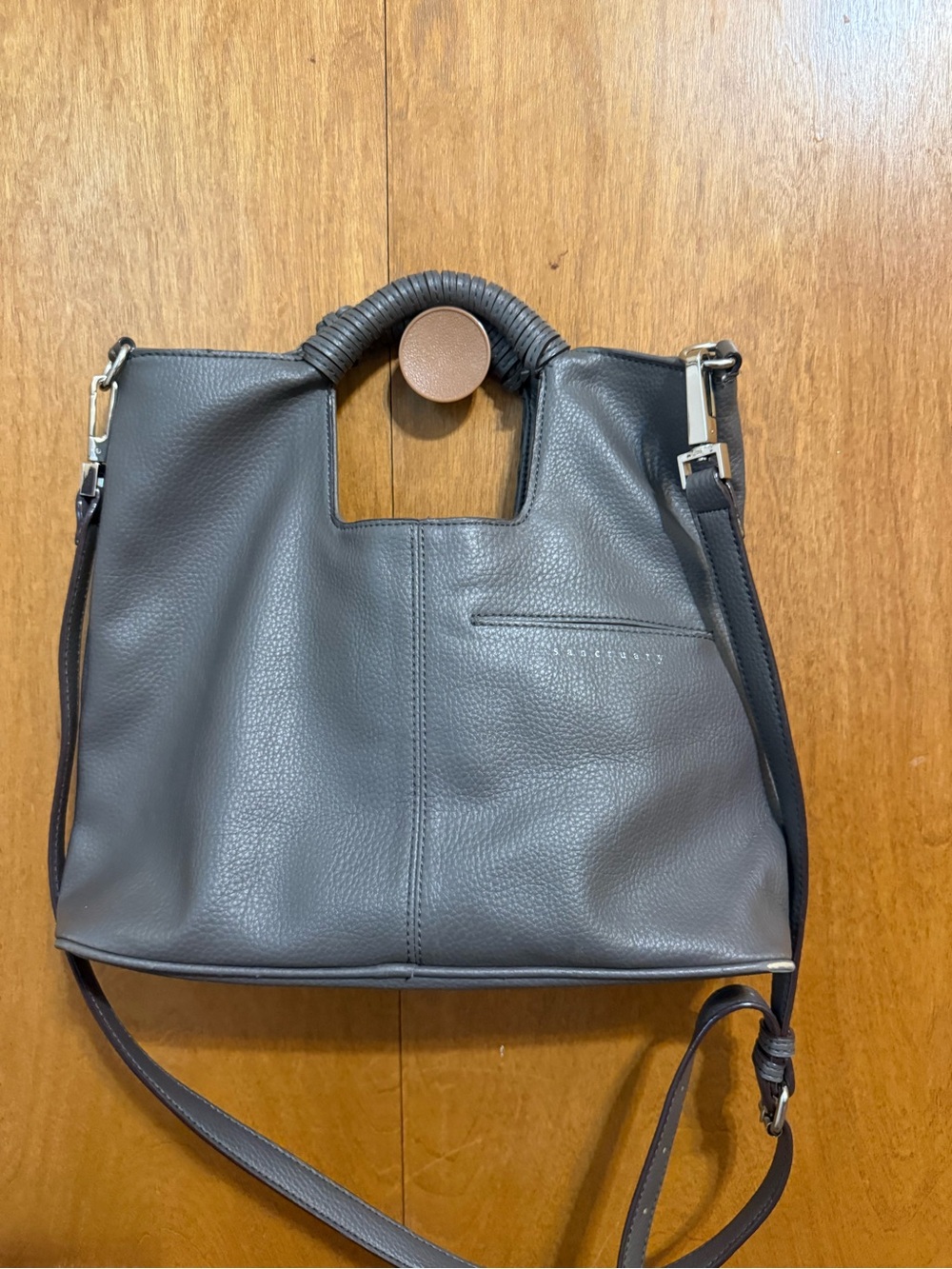 Sanctuary Gray Leather Shoulder Bag with Wrapped Top Handle